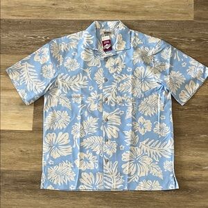 NWT Edwards Unisex Floral 100% Polyester Button Down Shirt Blue Size M